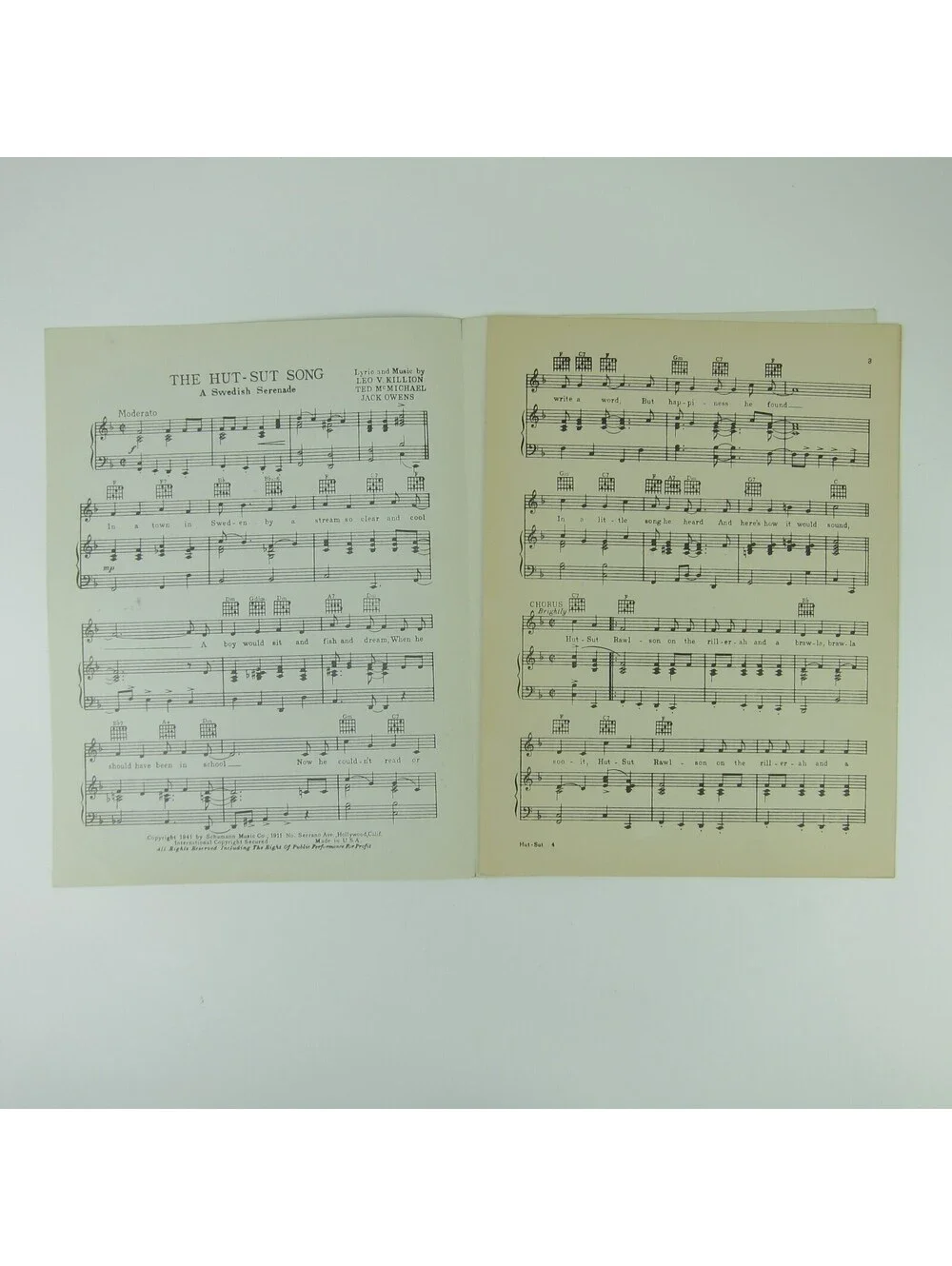 Sheet Music The Hut-Sut Song Eddie Cantor Olive Major Dinah Shore Vintage 1941